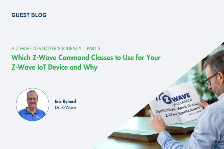 how Z-Wave command classes enable communication and interoperability between IoT devices like sensors, thermostats, and smart home controllers.